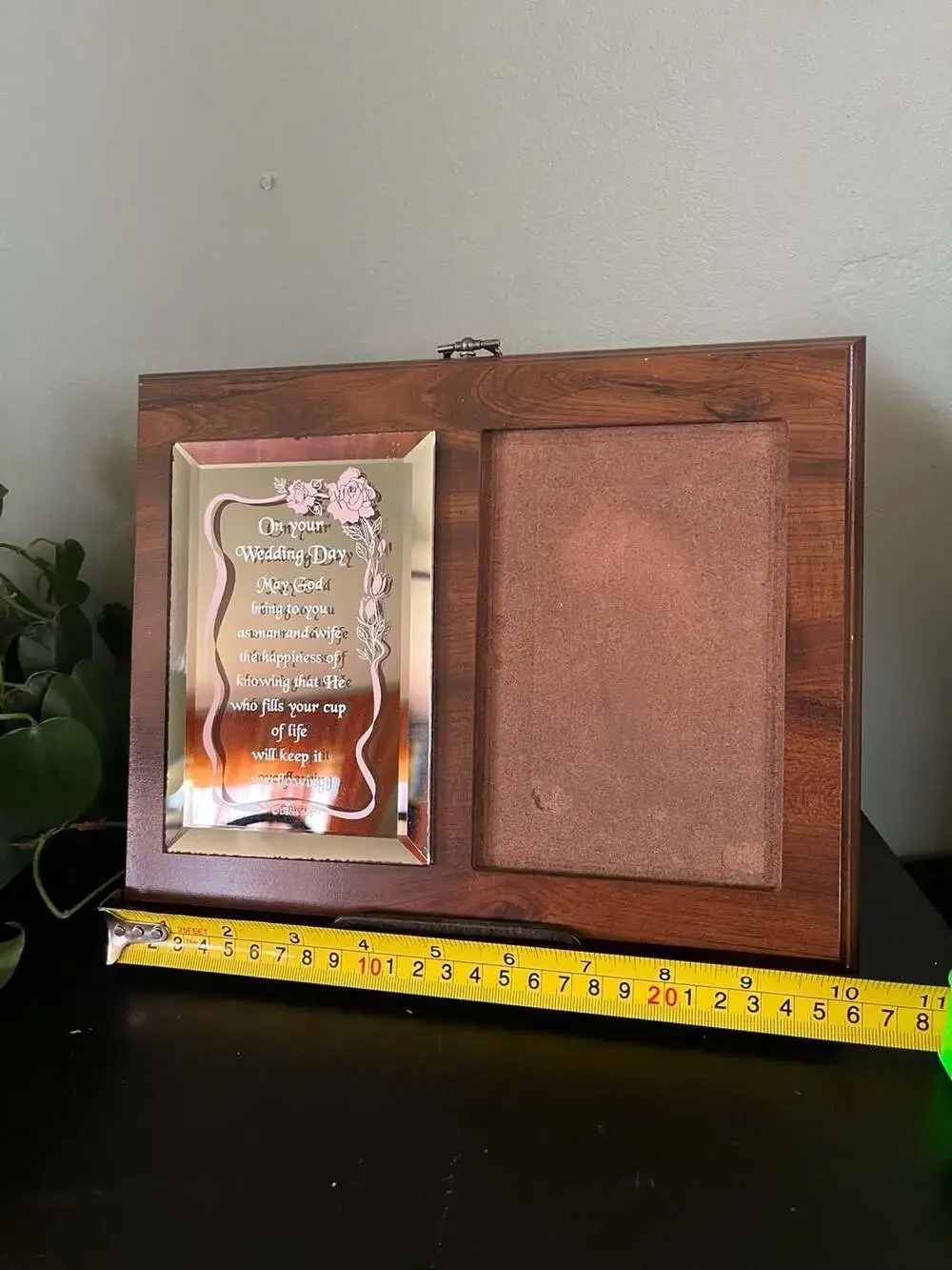 Vintage On Your Wedding Day Religious Mirrored Verse and Photo Frame Wood Plaque